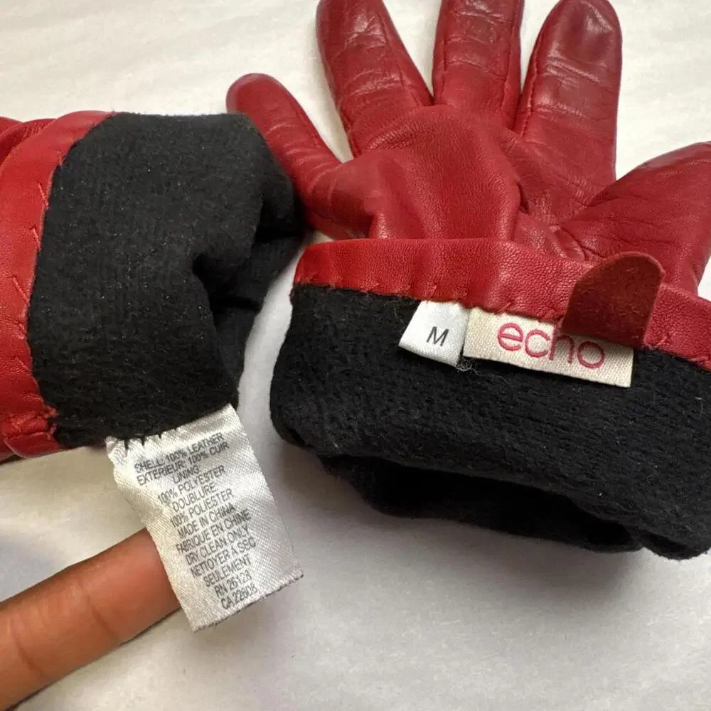 Vintage Echo Cherry Red‎ Genuine Leather Gloves size M